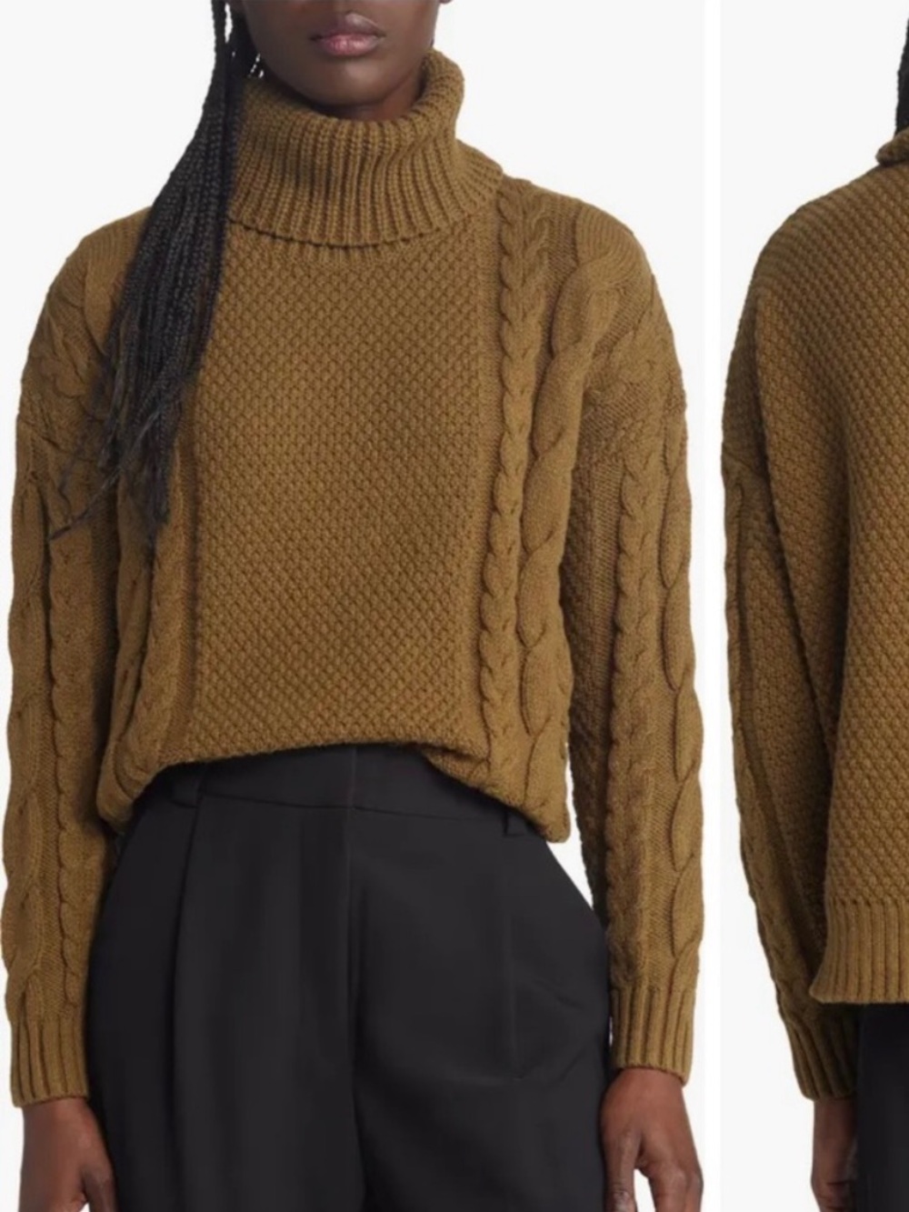 Madewell Crockett Cable Turtleneck Chunky Sweater in Golden Spinach, Size Small
